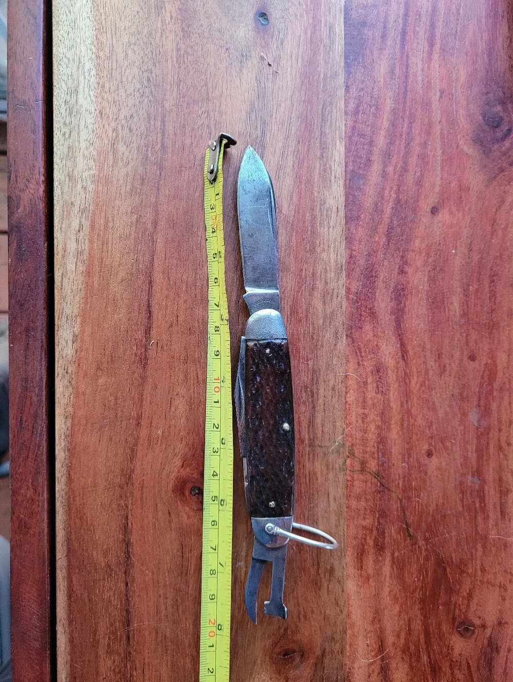 Pal Blade Co. WW2 Era 4 Blade Engineer Or Camp Knife With Brown Bone Scales USA.